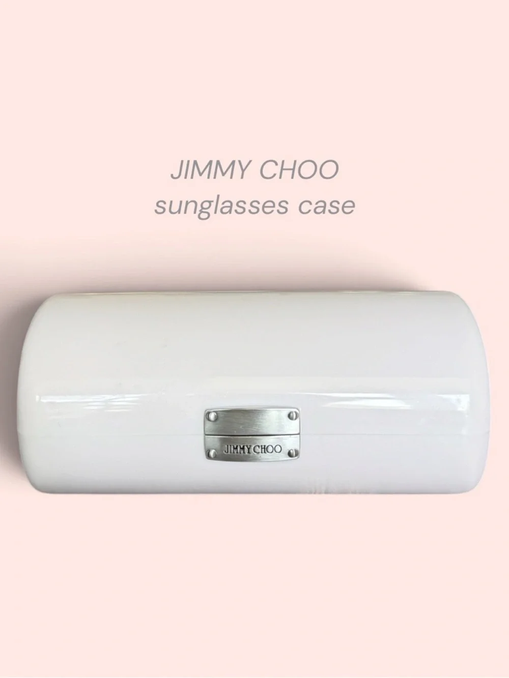 Jimmy Choo White Gloss Cylindrical Case with Metal Plaque hardshell